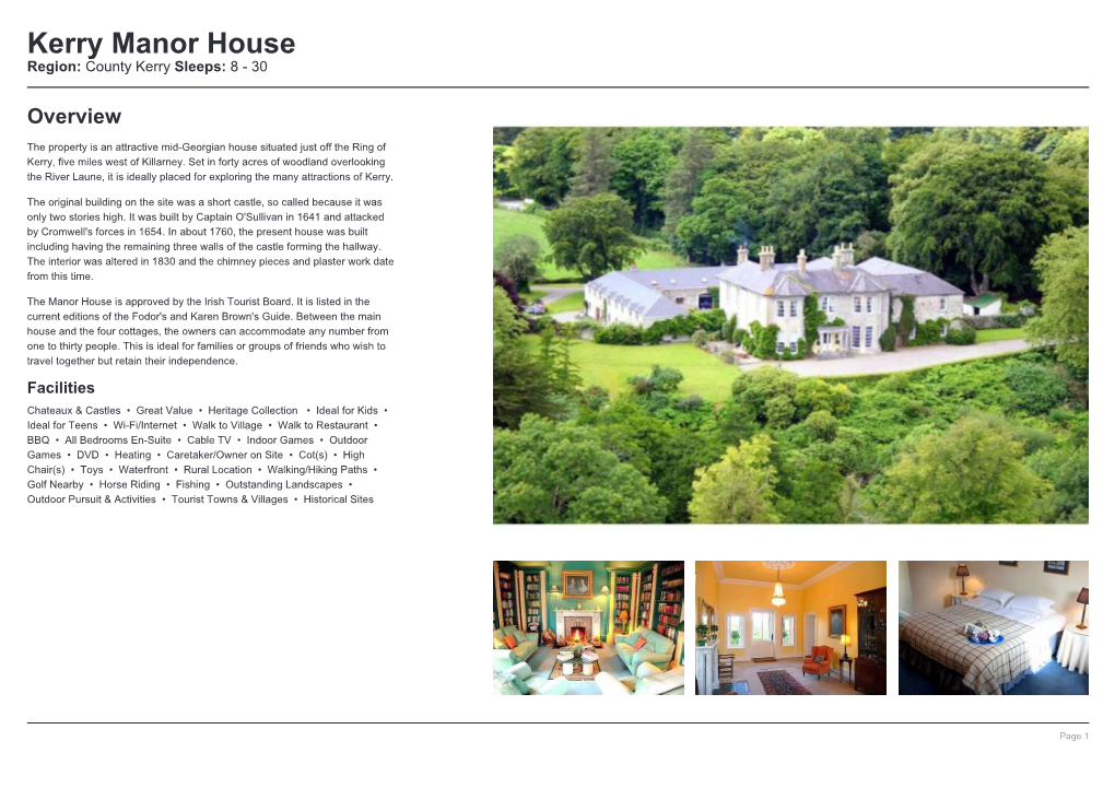 Kerry Manor House Region: County Kerry Sleeps: 8 - 30