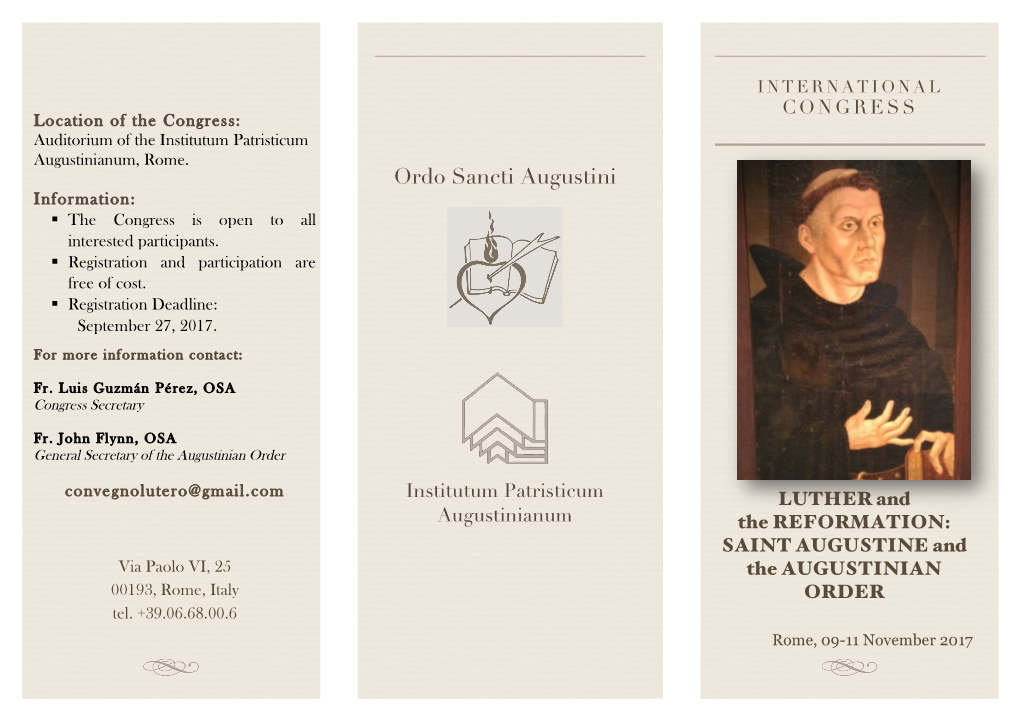 Ordo Sancti Augustini Information: § the Congress Is Open to All Interested Participants