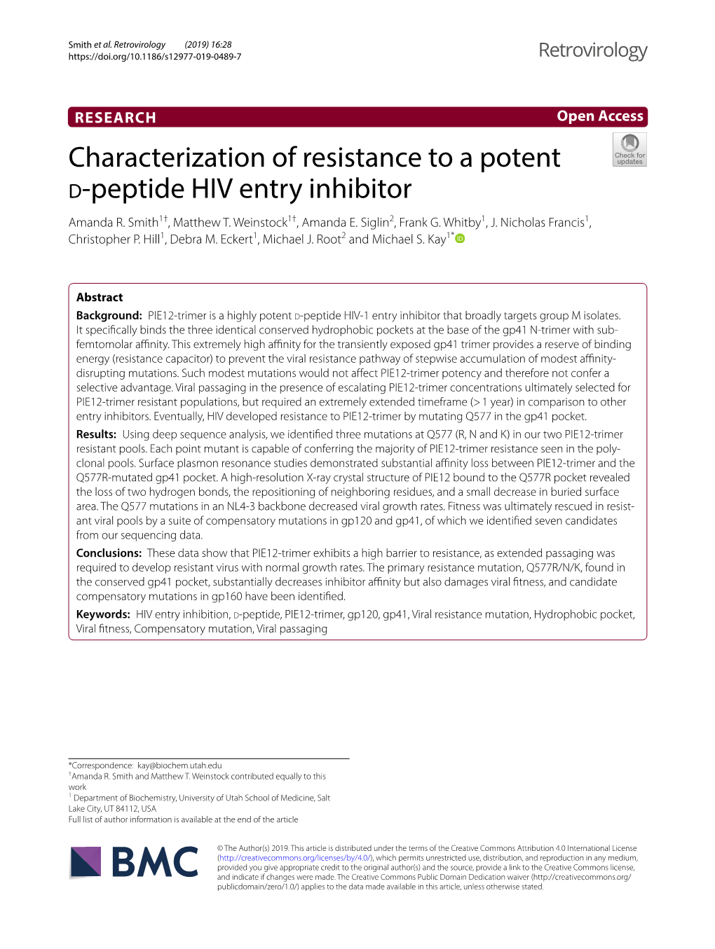 Characterization of Resistance to a Potent D-Peptide HIV Entry Inhibitor