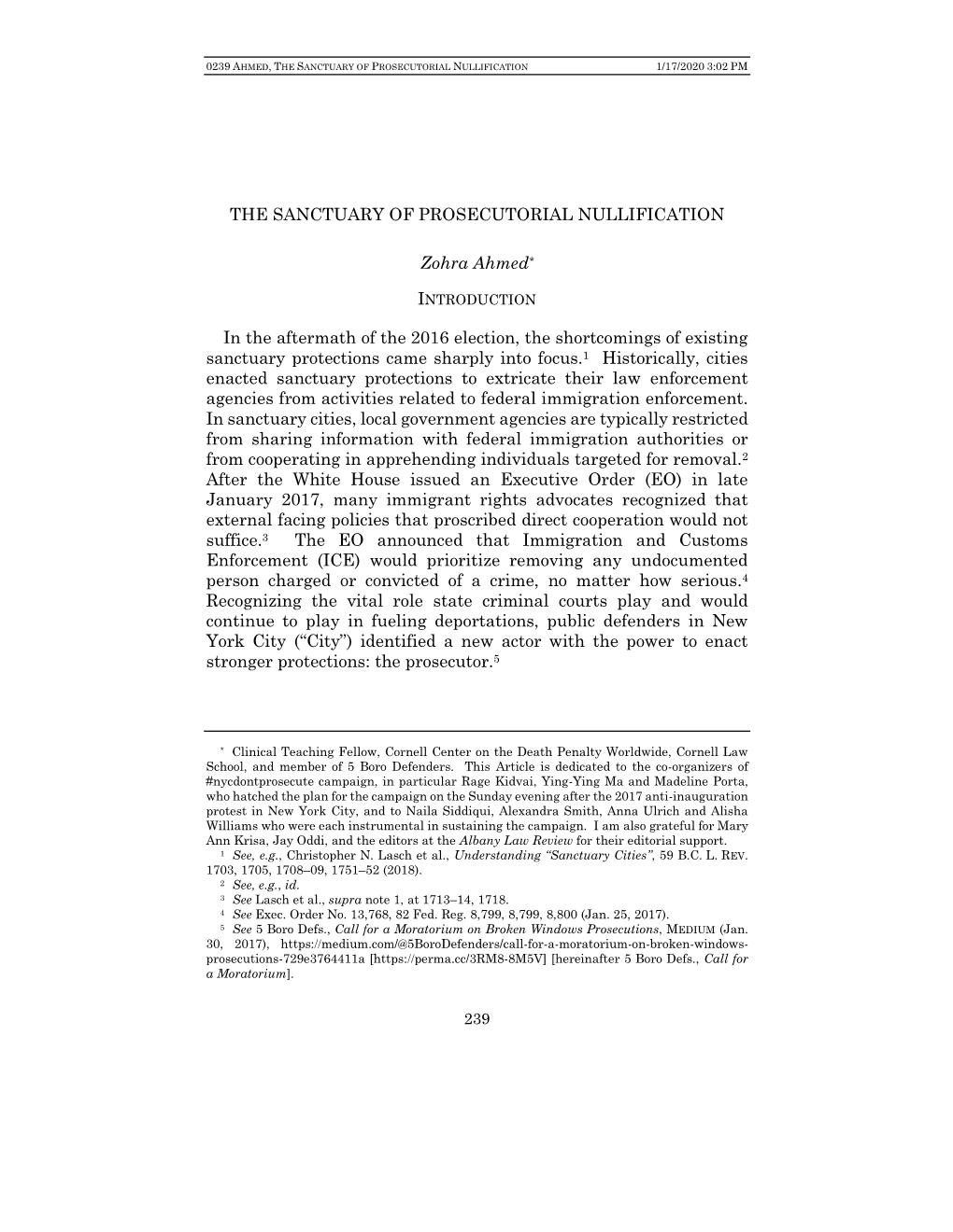 The Sanctuary of Prosecutorial Nullification 1/17/2020 3:02 Pm