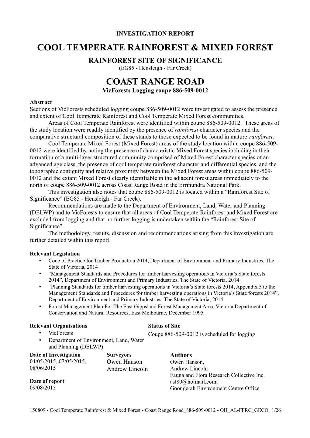 Cool Temperate Mixed Forest Investigation Report