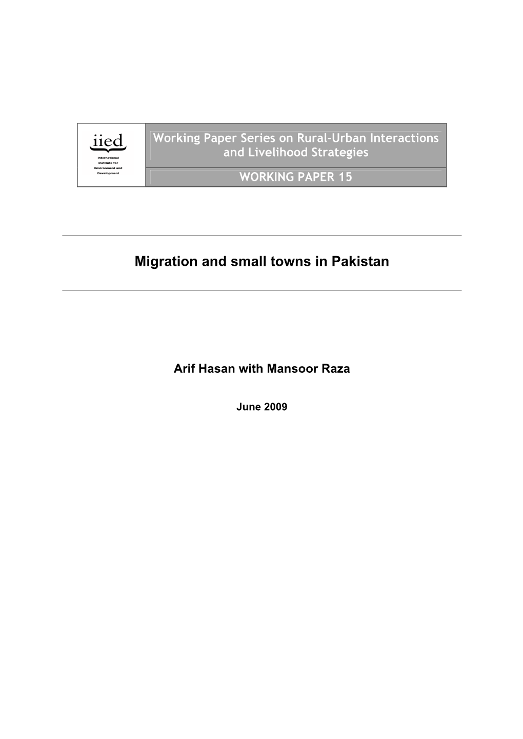 Migration and Small Towns in Pakistan