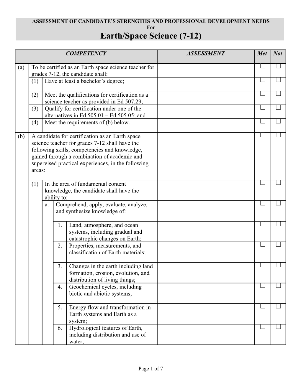 Assessment of Candidate S Strengths and Professional Development Needs