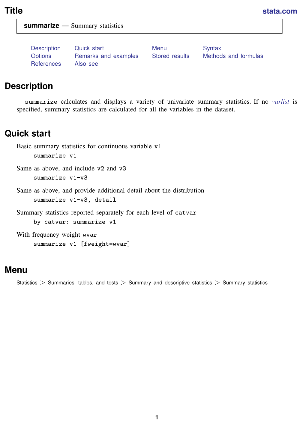 Summarize — Summary Statistics