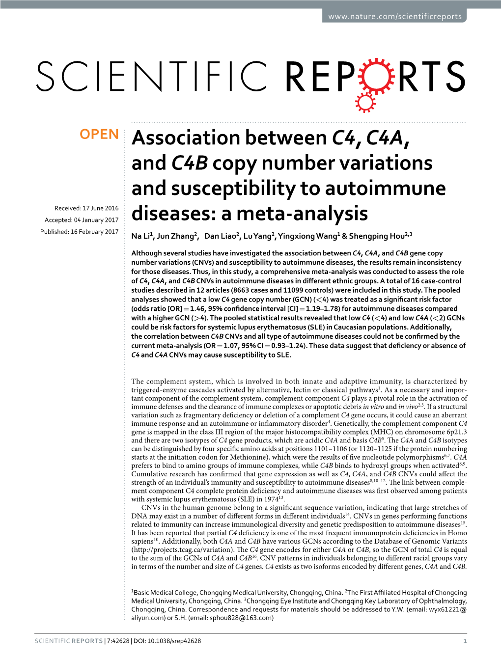 Association Between C4, C4A, and C4B Copy Number Variations And