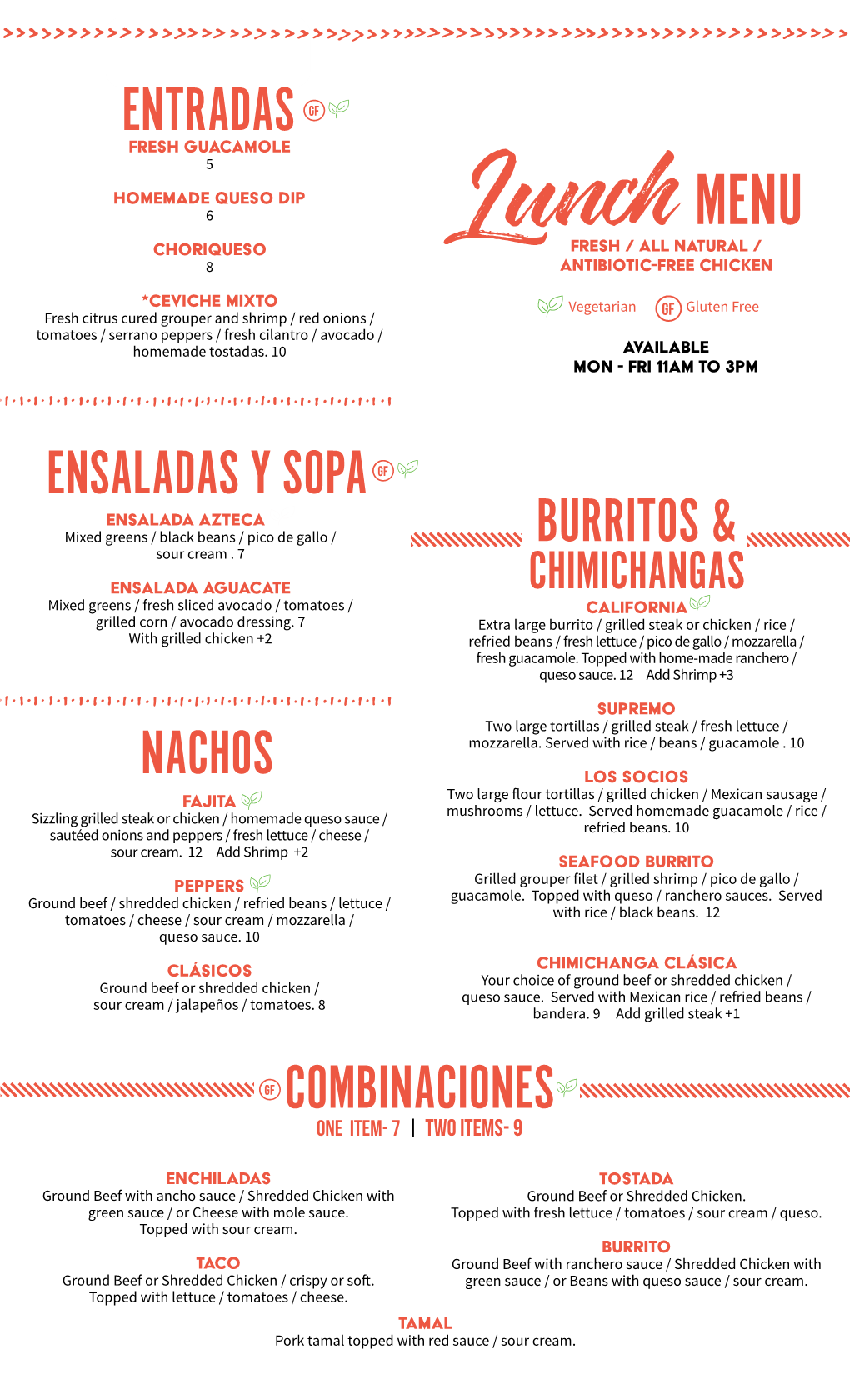 Entradas Nachos Ensaladas Y Sopa Burritos & Combinaciones