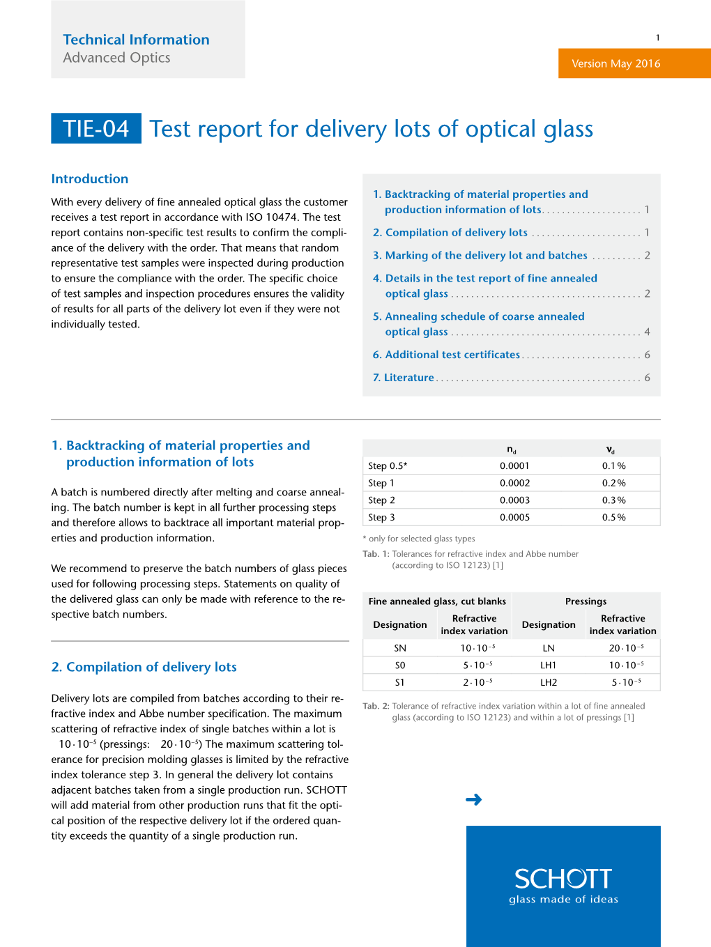 Test Report for Delivery Lots of Optical Glass TIE-04