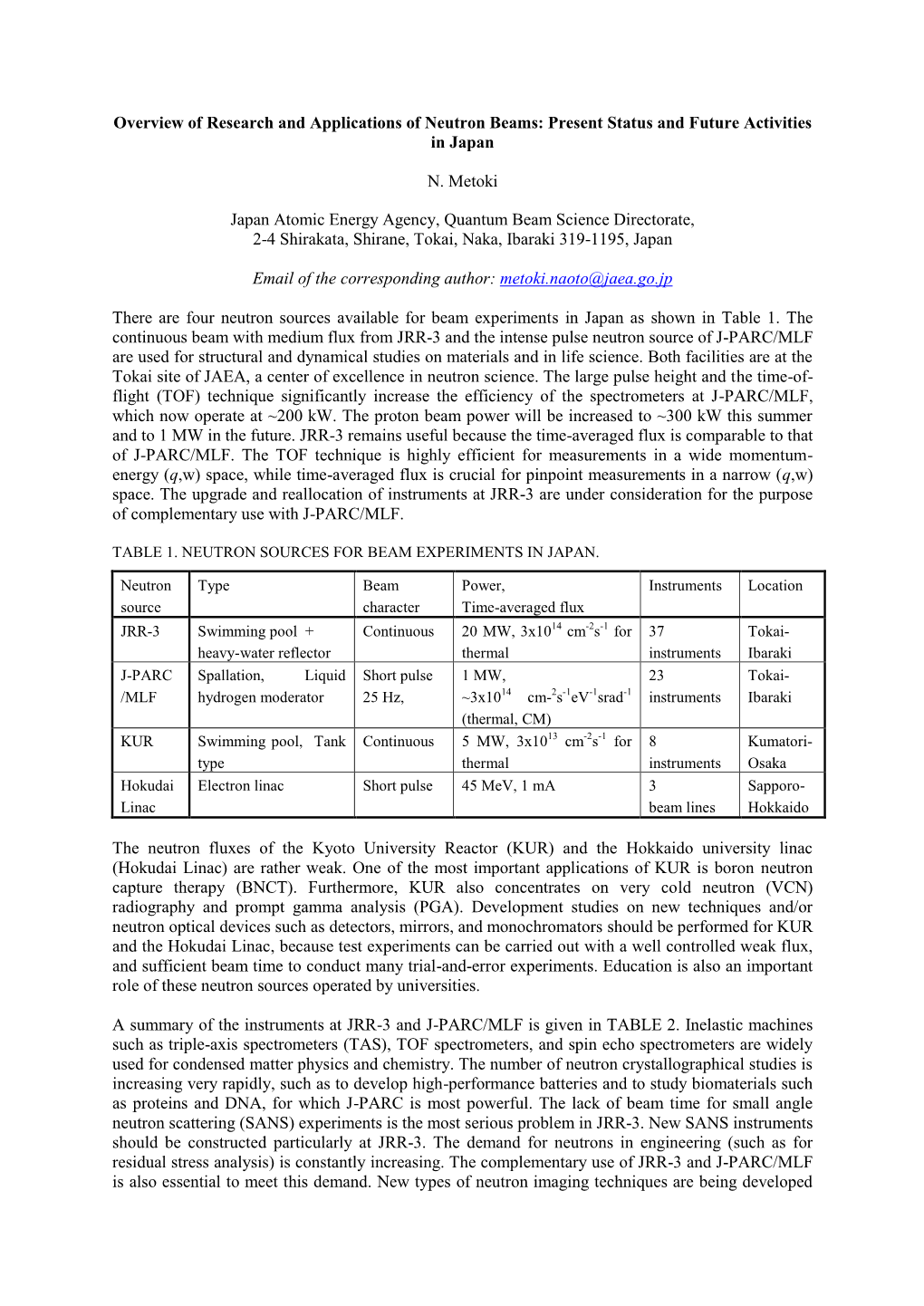 Overview of Research and Applications of Neutron Beams: Present Status and Future Activities in Japan