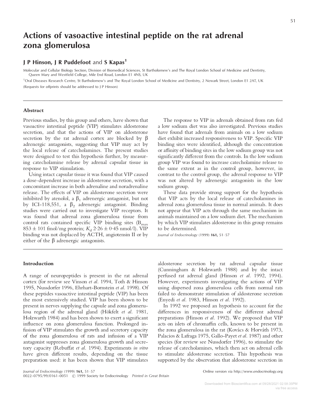 Actions of Vasoactive Intestinal Peptide on the Rat Adrenal Zona Glomerulosa