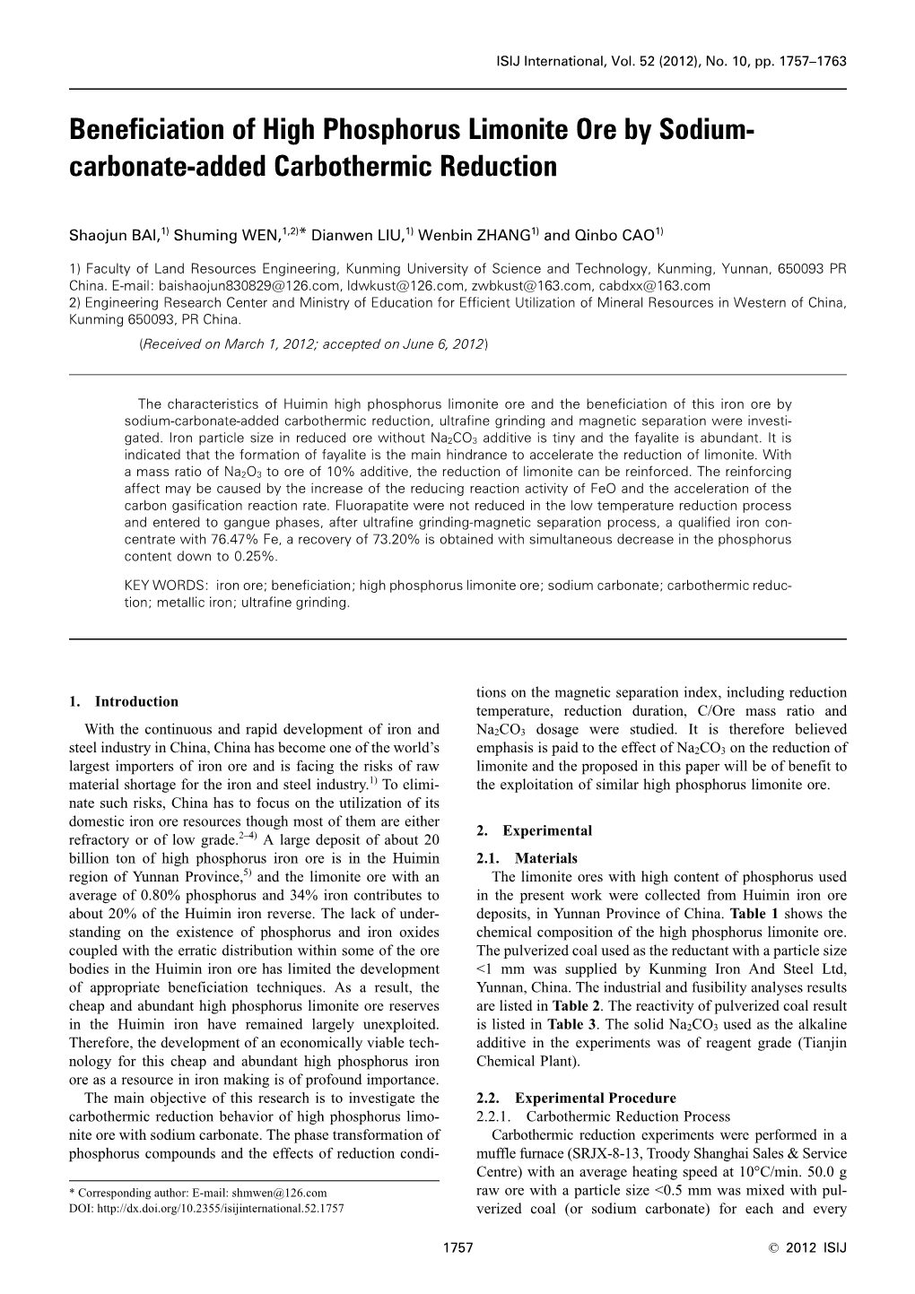 Beneficiation of High Phosphorus Limonite Ore by Sodium- Carbonate-Added Carbothermic Reduction