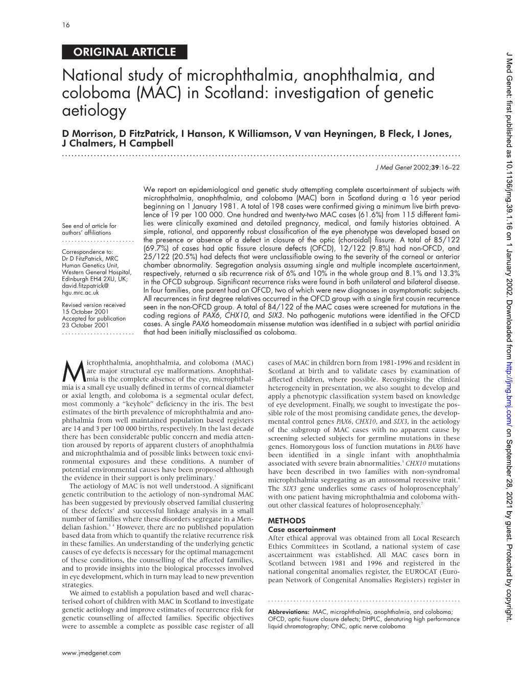 National Study of Microphthalmia, Anophthalmia, and Coloboma (MAC