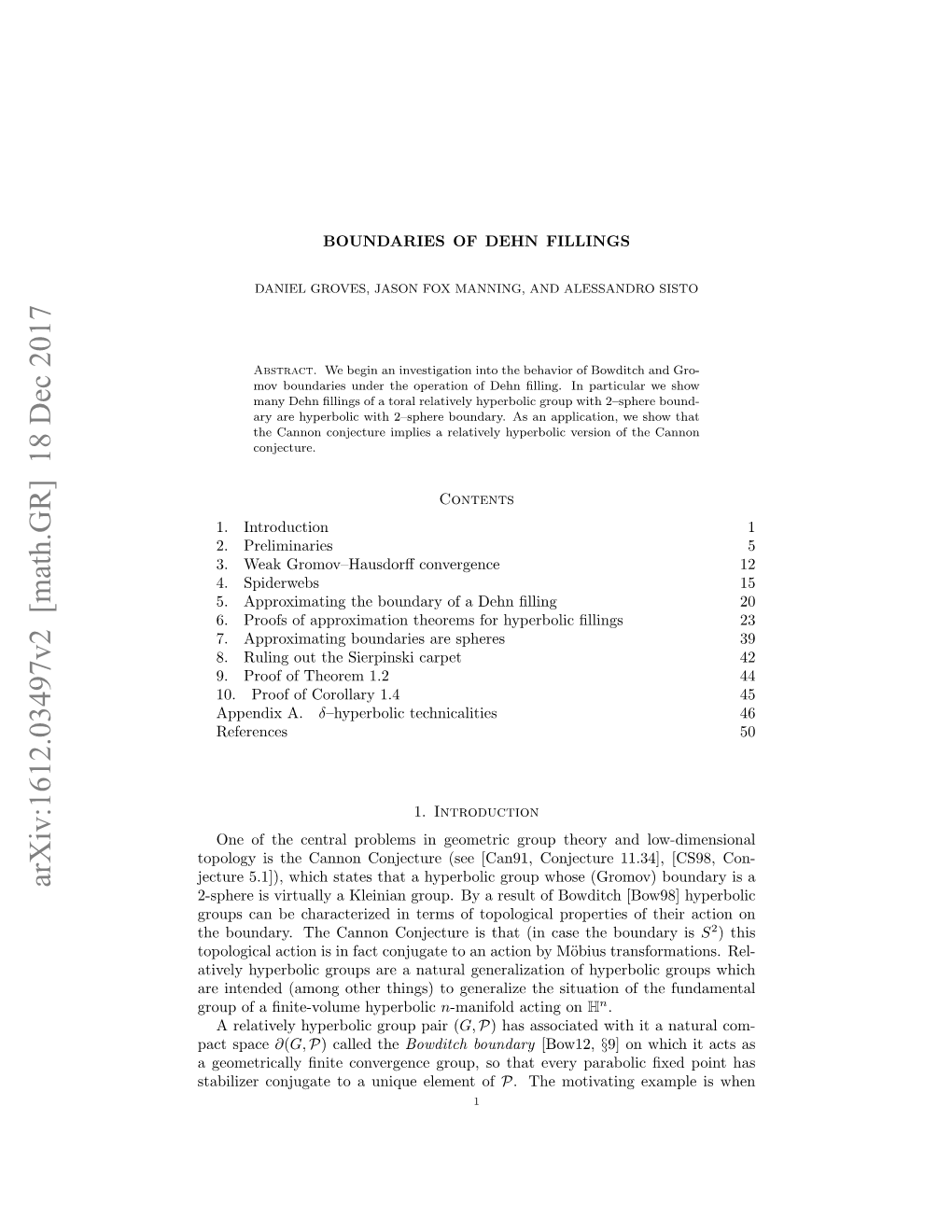 Arxiv:1612.03497V2 [Math.GR] 18 Dec 2017 2-Sphere Is Virtually a Kleinian Group