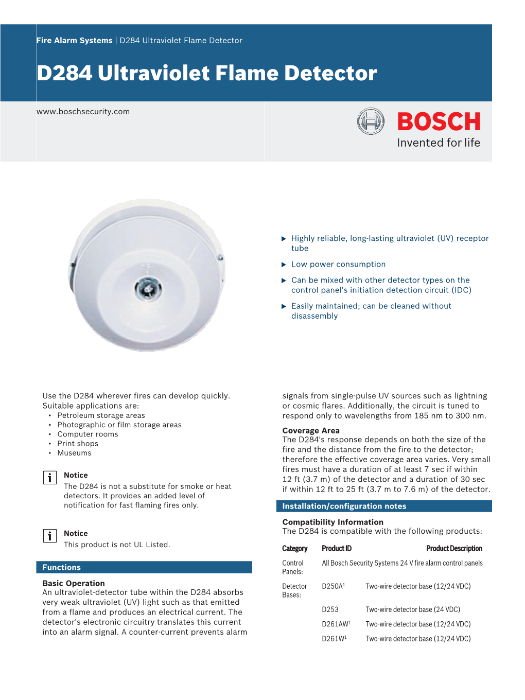 D284 Ultraviolet Flame Detector D284 Ultraviolet Flame Detector