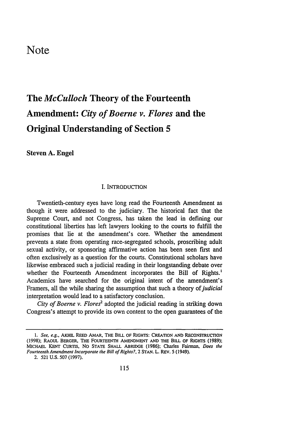 City of Boerne V. Flores and the Original Understanding of Section 5