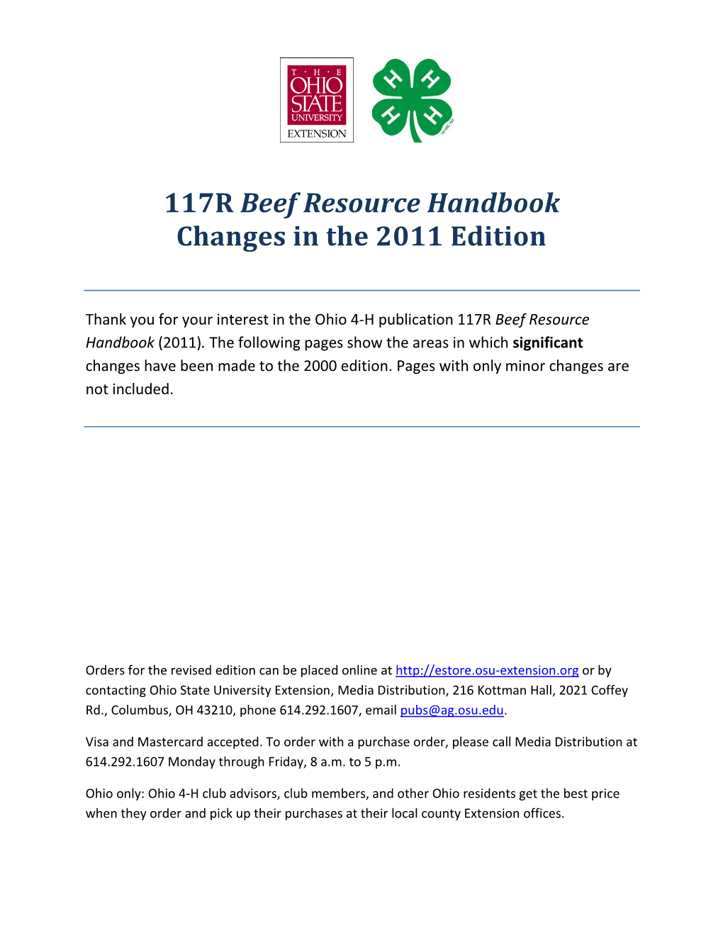 117R Beef Resource Handbook Changes in the 2011 Edition