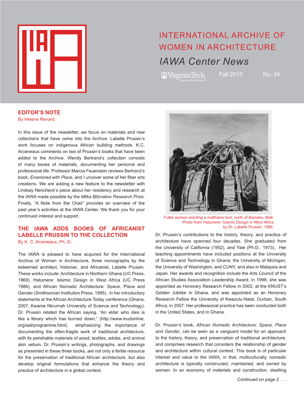 IAWA Center News Fall 2012 No