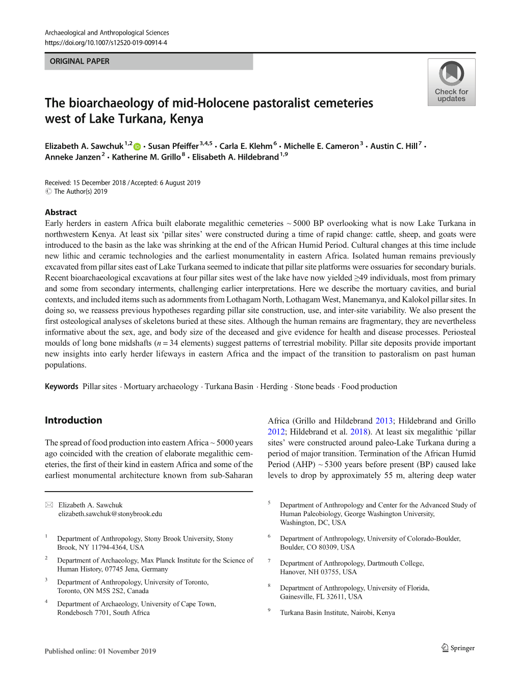 The Bioarchaeology of Mid-Holocene Pastoralist Cemeteries West of Lake Turkana, Kenya