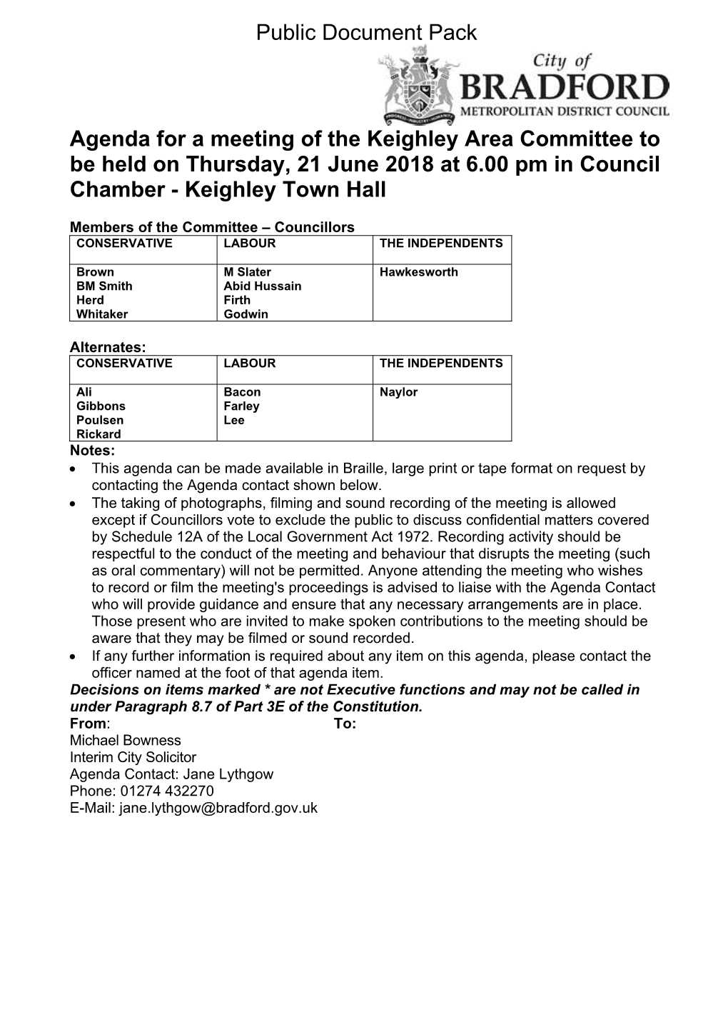 (Public Pack)Agenda Document for Keighley Area Committee, 21/06