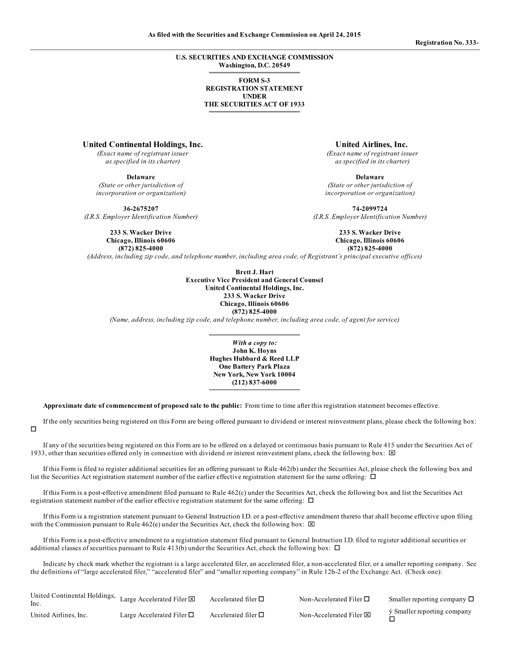 United Continental Holdings, Inc. United Airlines, Inc