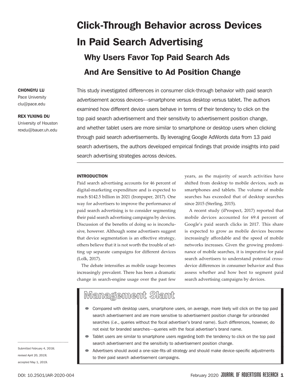 Consumer Click Through Behavior Across Devices in Paid Search Advertising