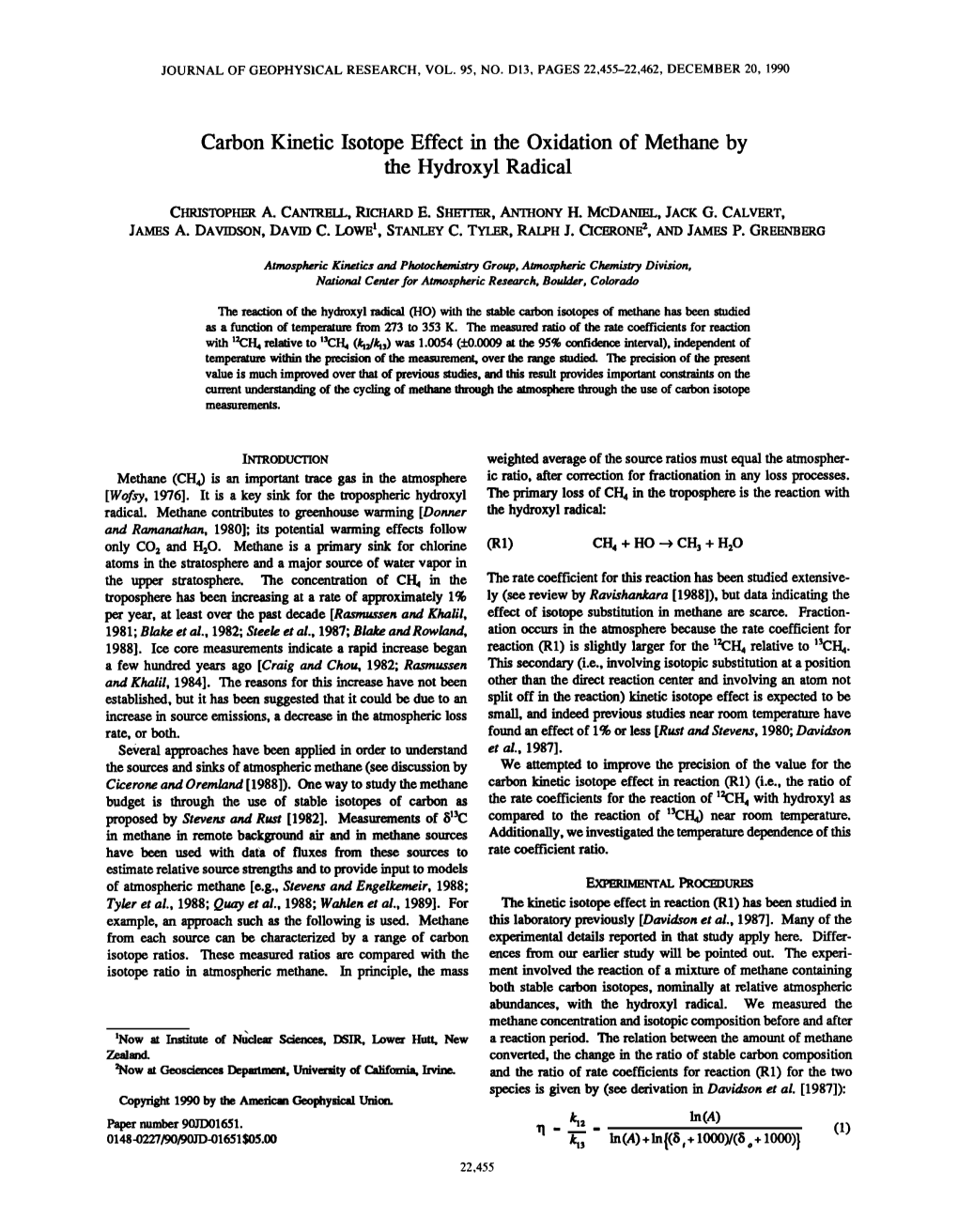 Carbon Kinetic Isotope Effect in the Oxidation of Methane by The