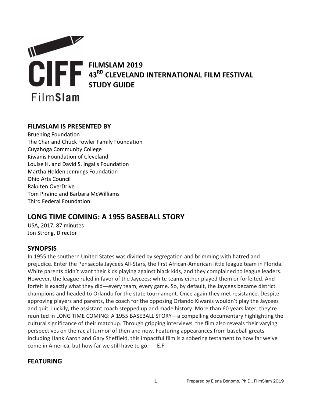 Filmslam 2019 43Rd Cleveland International Film Festival Study Guide