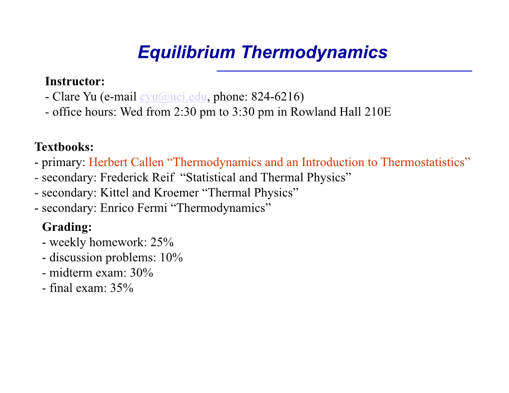 Equilibrium Thermodynamics