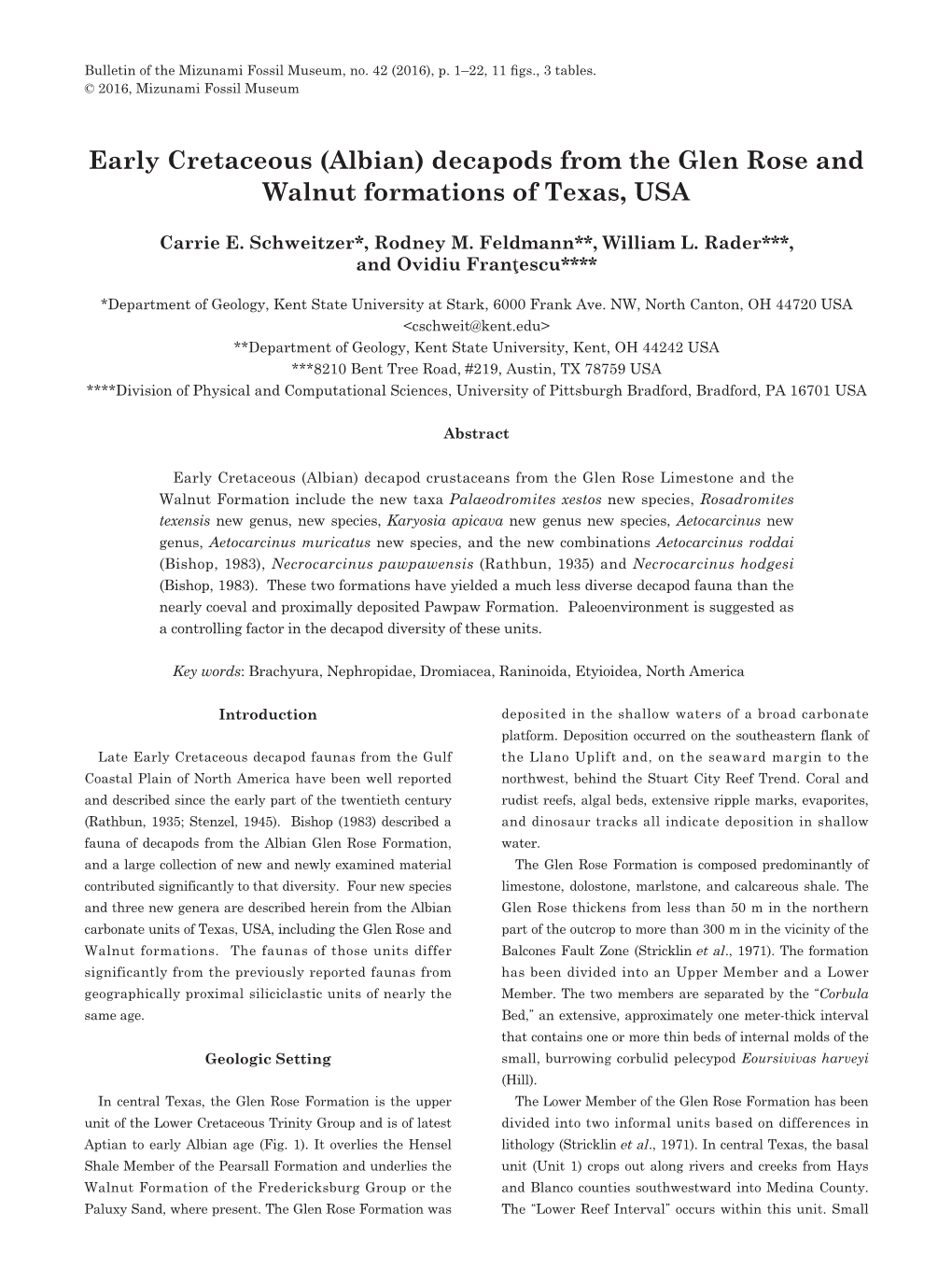 Early Cretaceous (Albian) Decapods from the Glen Rose and Walnut Formations of Texas, USA