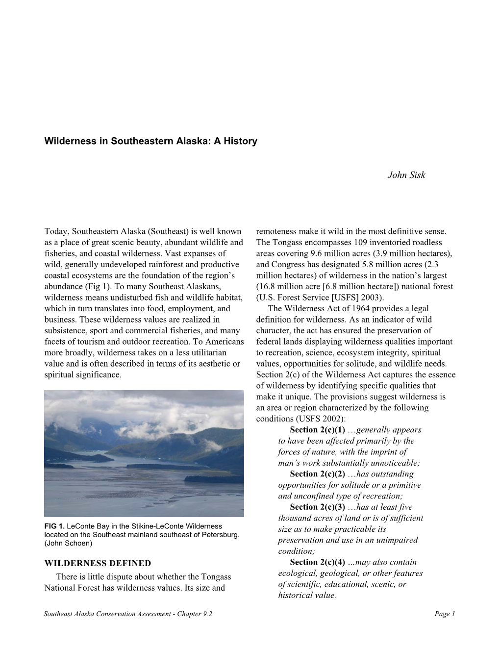 Wilderness in Southeastern Alaska: a History