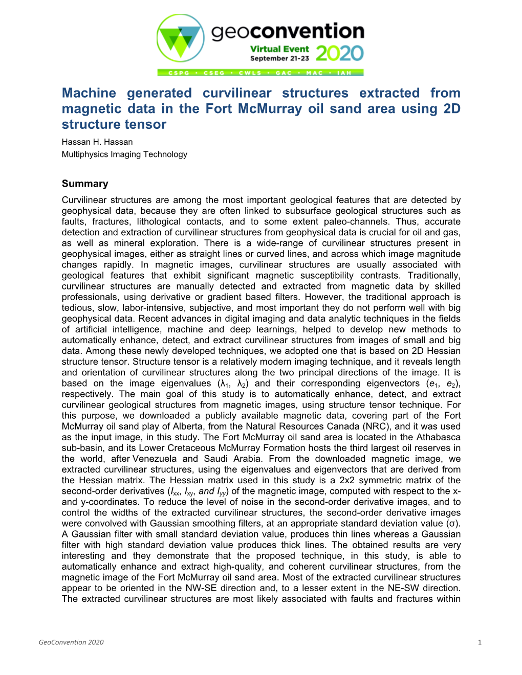 Machine Generated Curvilinear Structures Extracted from Magnetic Data in the Fort Mcmurray Oil Sand Area Using 2D Structure Tensor Hassan H