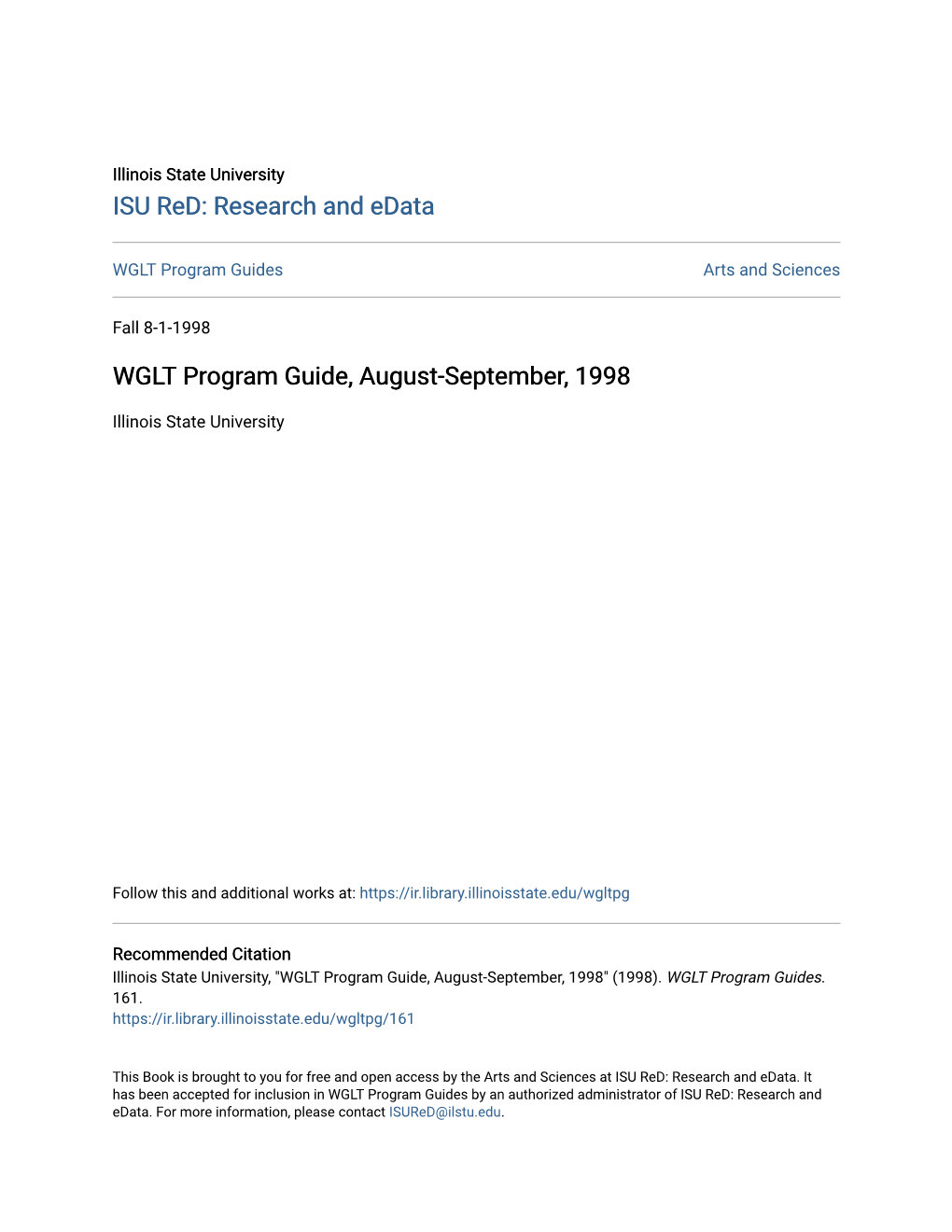 WGLT Program Guide, August-September, 1998