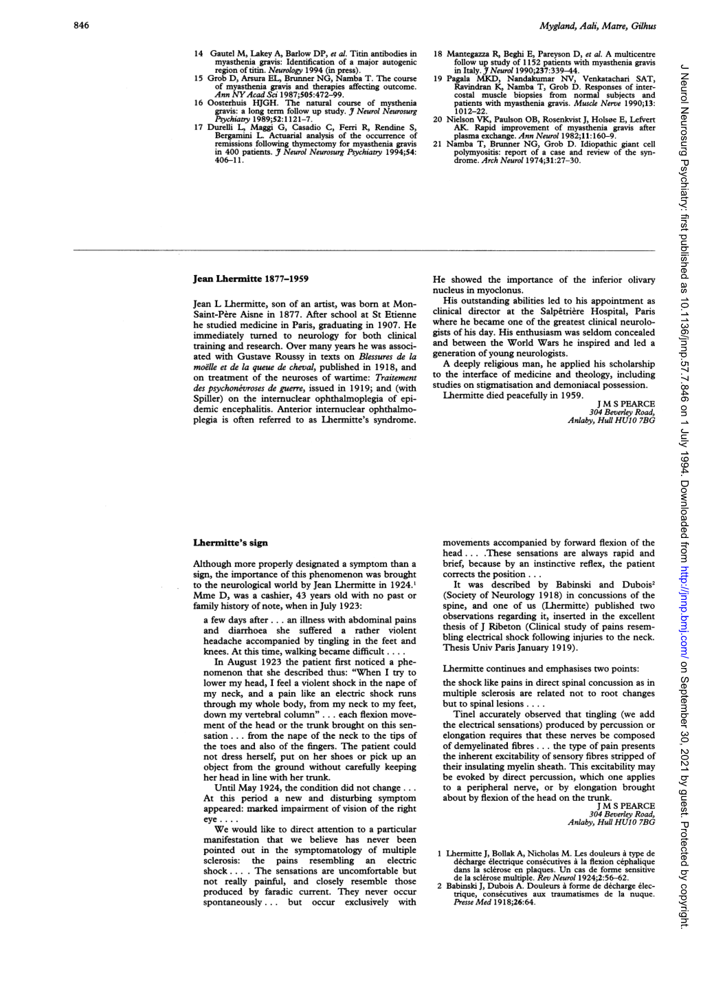 Mygland, Aali, Matre, Gilhus Spine, and One of Us (Lhermitte) Published