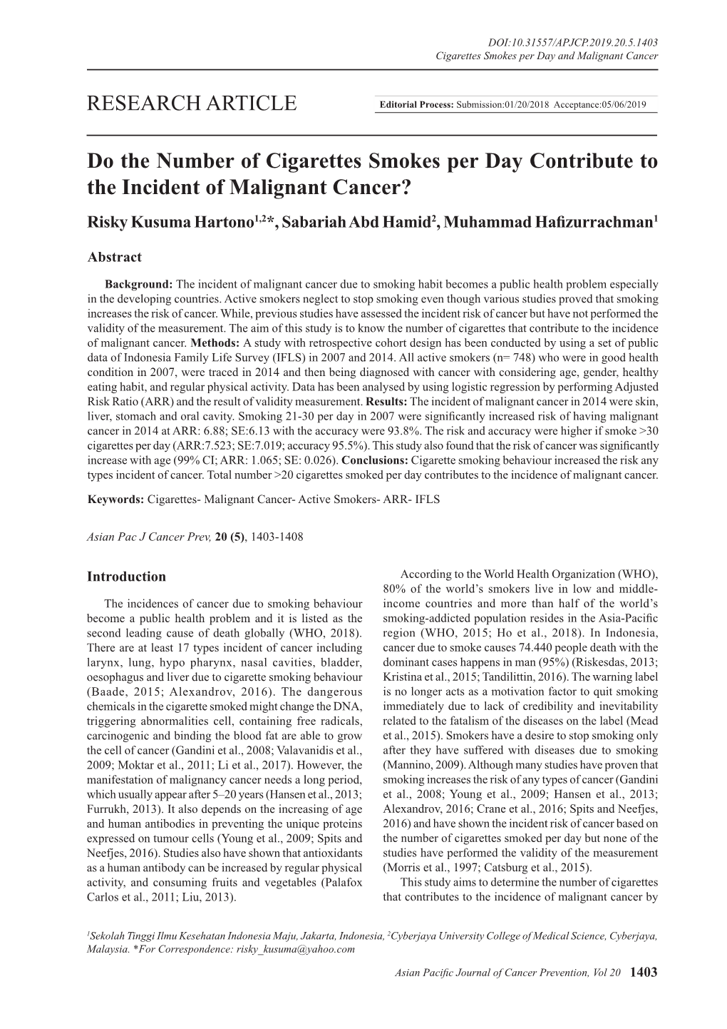 RESEARCH ARTICLE Do the Number of Cigarettes Smokes Per Day