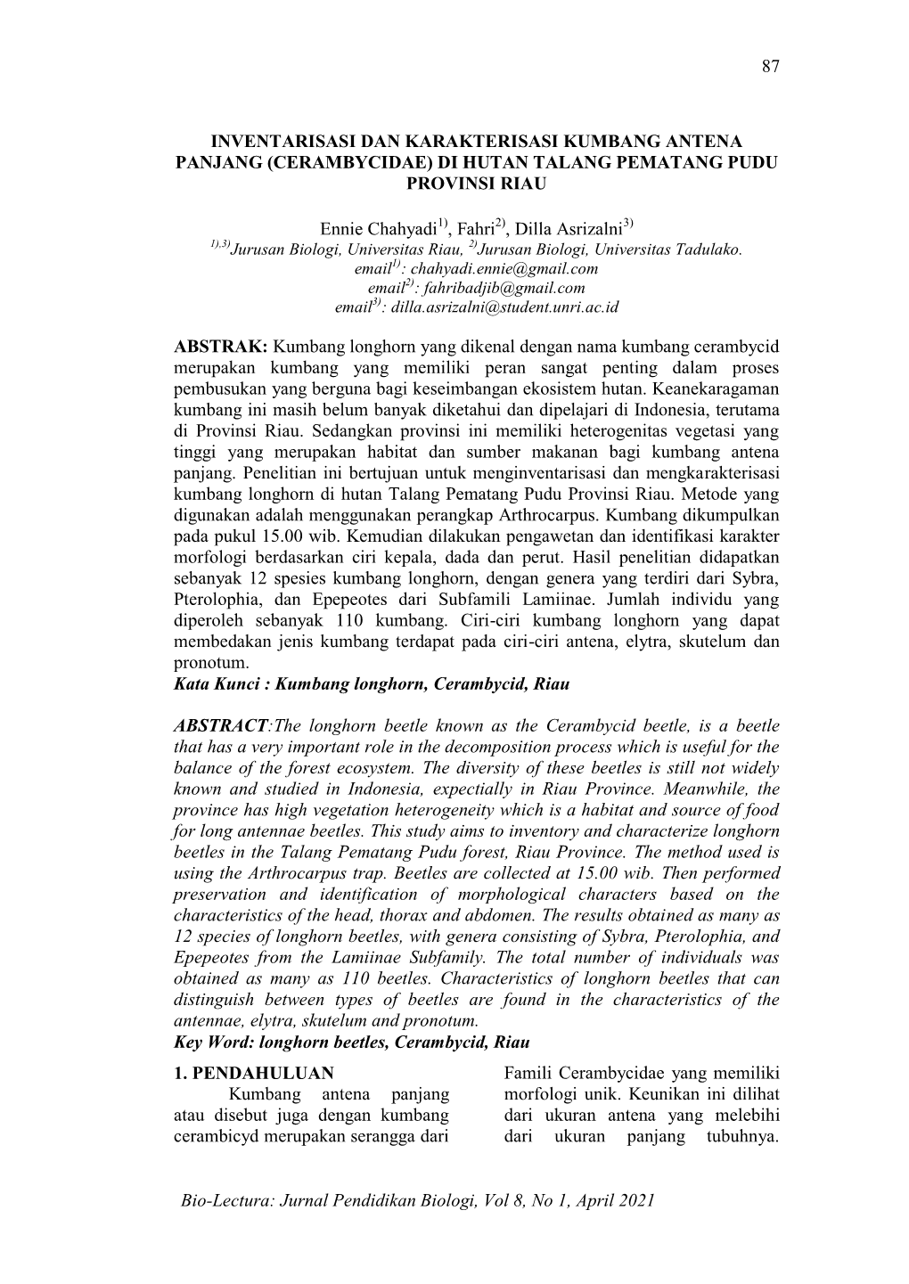 Jurnal Pendidikan Biologi, Vol 8, No 1, April 2021 INVENTARISASI DAN