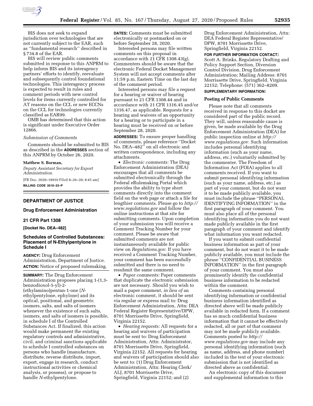 Federal Register/Vol. 85, No. 167/Thursday, August 27, 2020