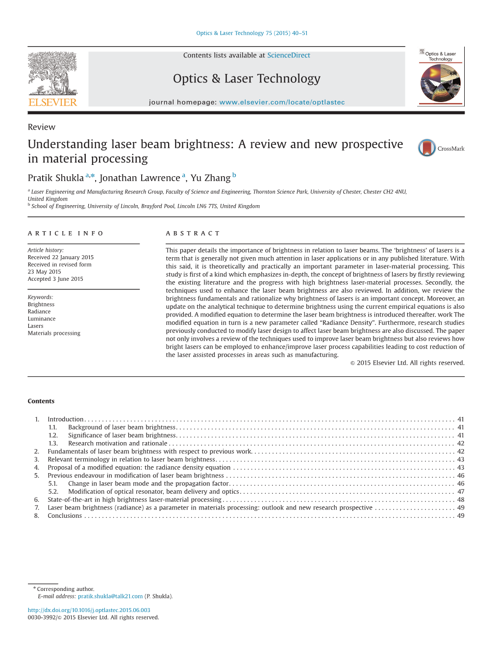 Understanding Laser Beam Brightness a Review and New Prospective in Material Processing