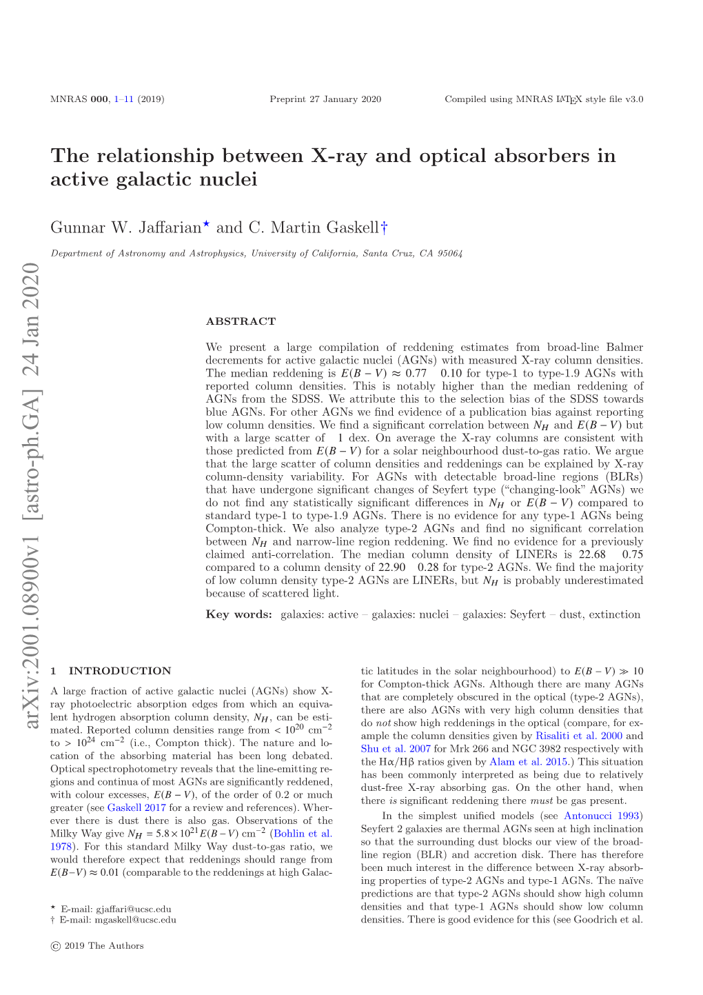 The Relationship Between X-Ray and Optical Absorbers in Active Galactic