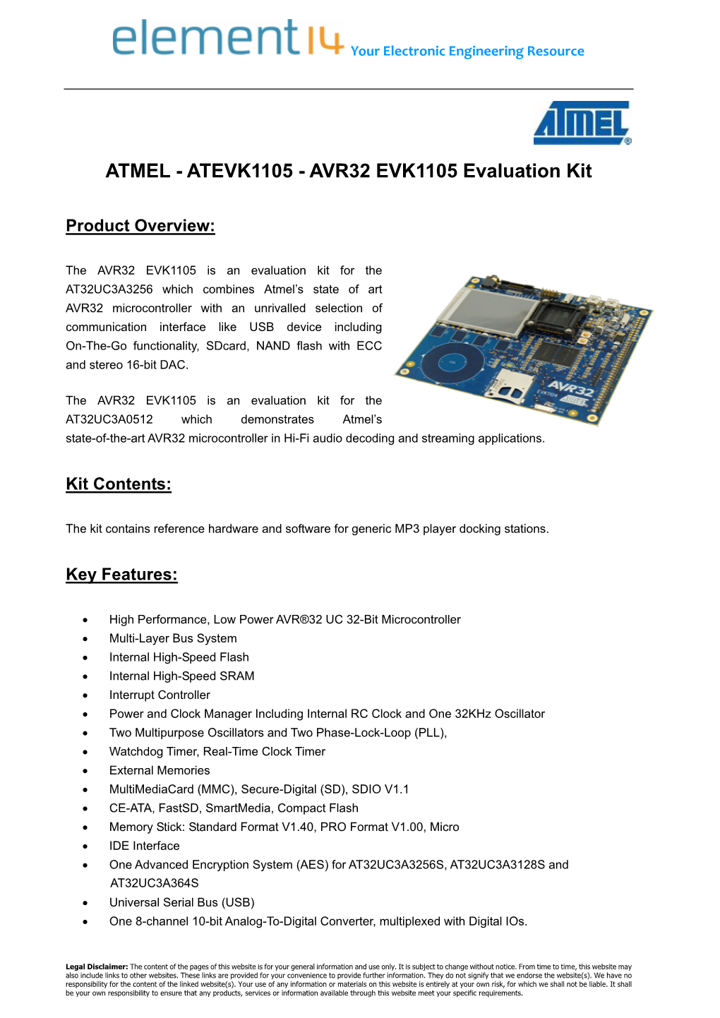 AVR32 EVK1105 Evaluation Kit