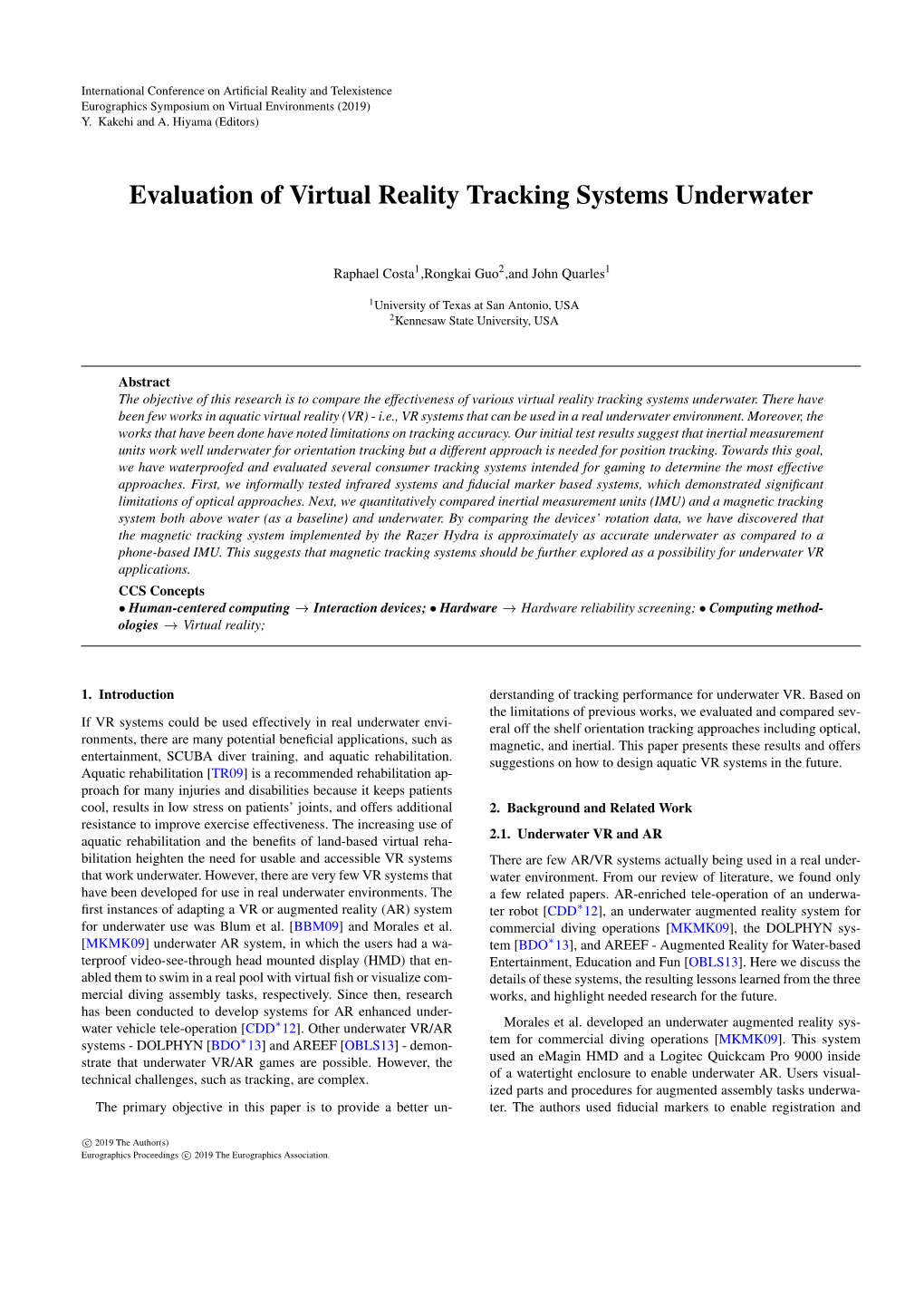 Evaluation of Virtual Reality Tracking Systems Underwater