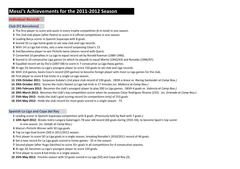 Messi's Achievements for the 2011-2012 Season