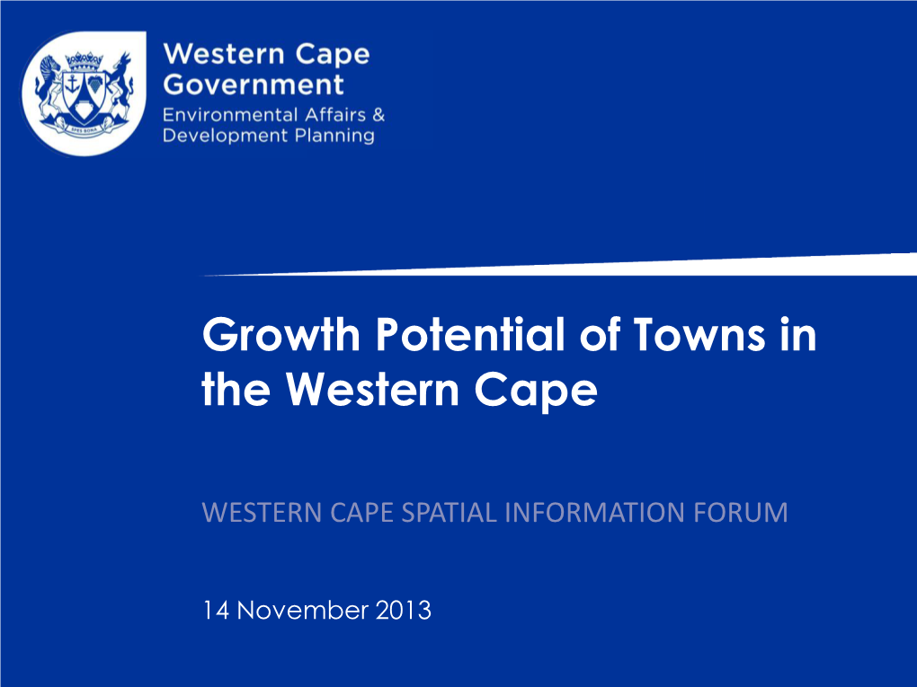 Growth Potential of Towns in the Western Cape