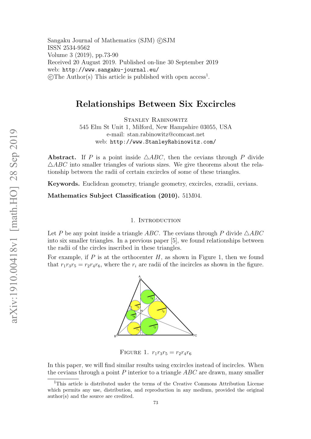 Relationships Between Six Excircles