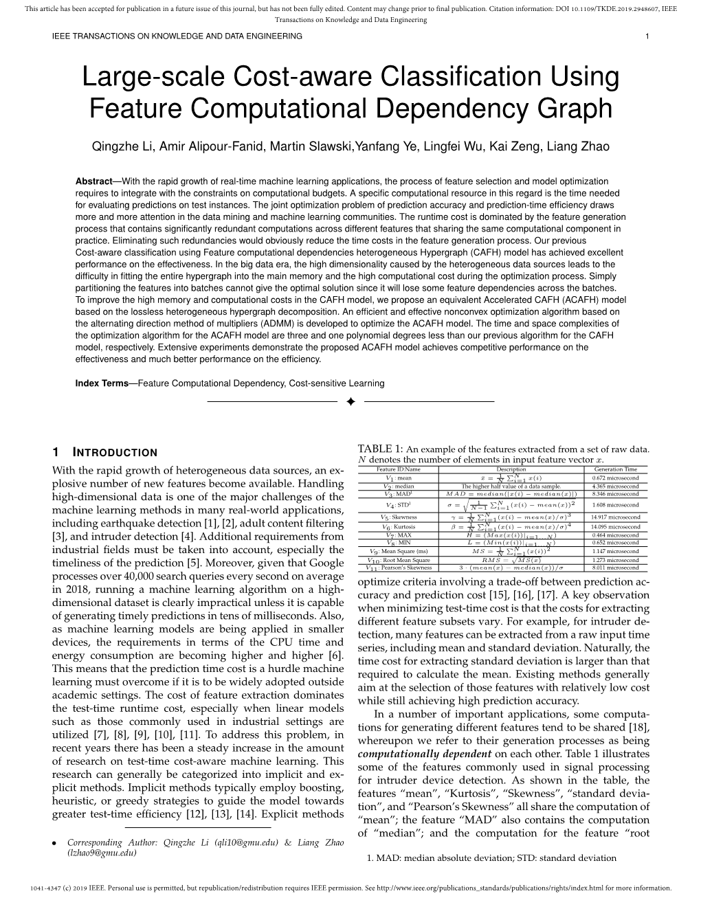 Large-Scale Cost-Aware Classification Using Feature Computational