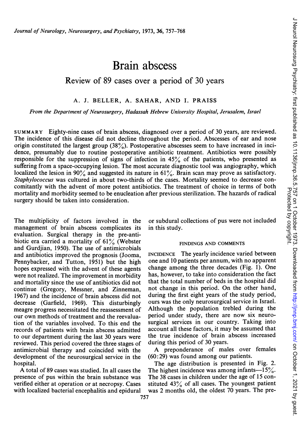 Brain Abscess Review of 89 Cases Over a Period of 30 Years