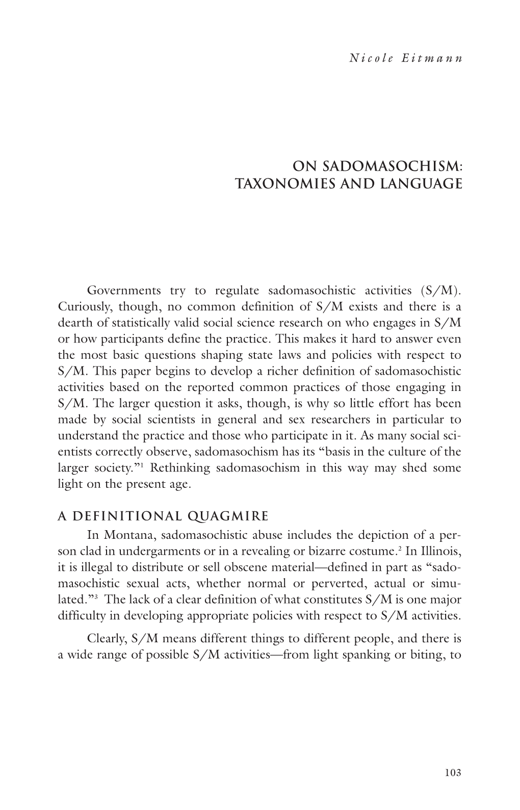 On Sadomasochism: Taxonomies and Language