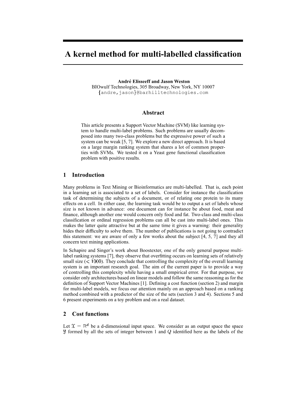 A Kernel Method for Multi-Labelled Classification