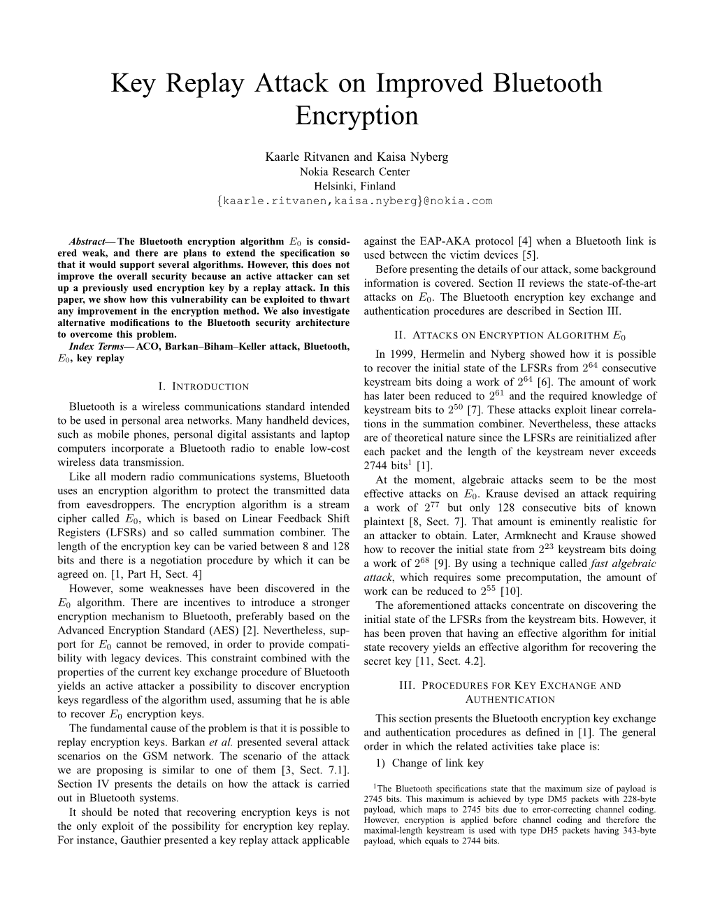 Key Replay Attack on Improved Bluetooth Encryption