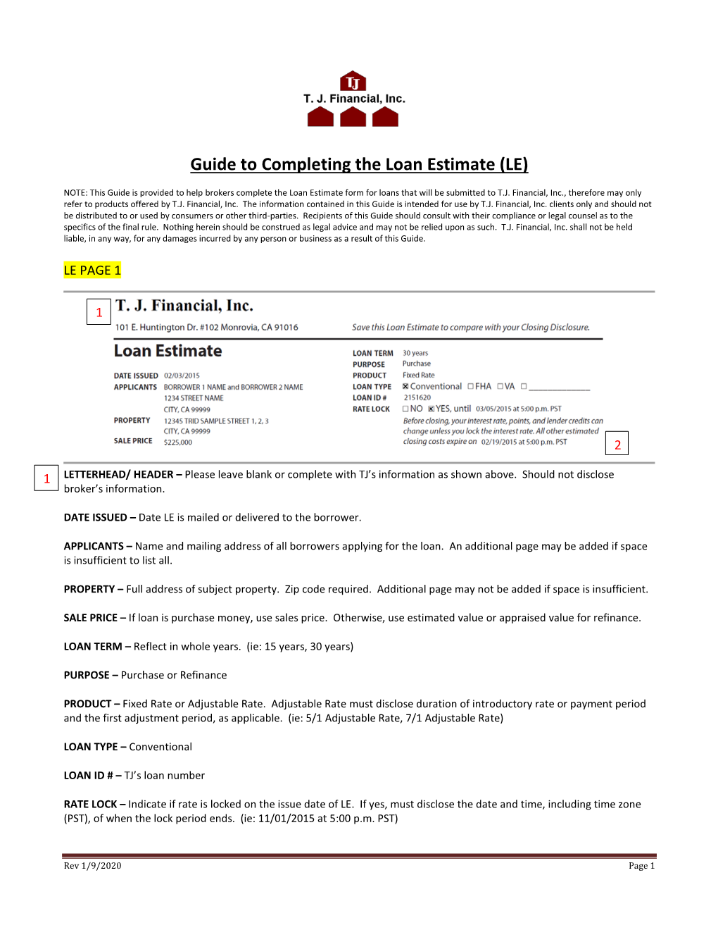 Guide to Completing the Loan Estimate (LE)