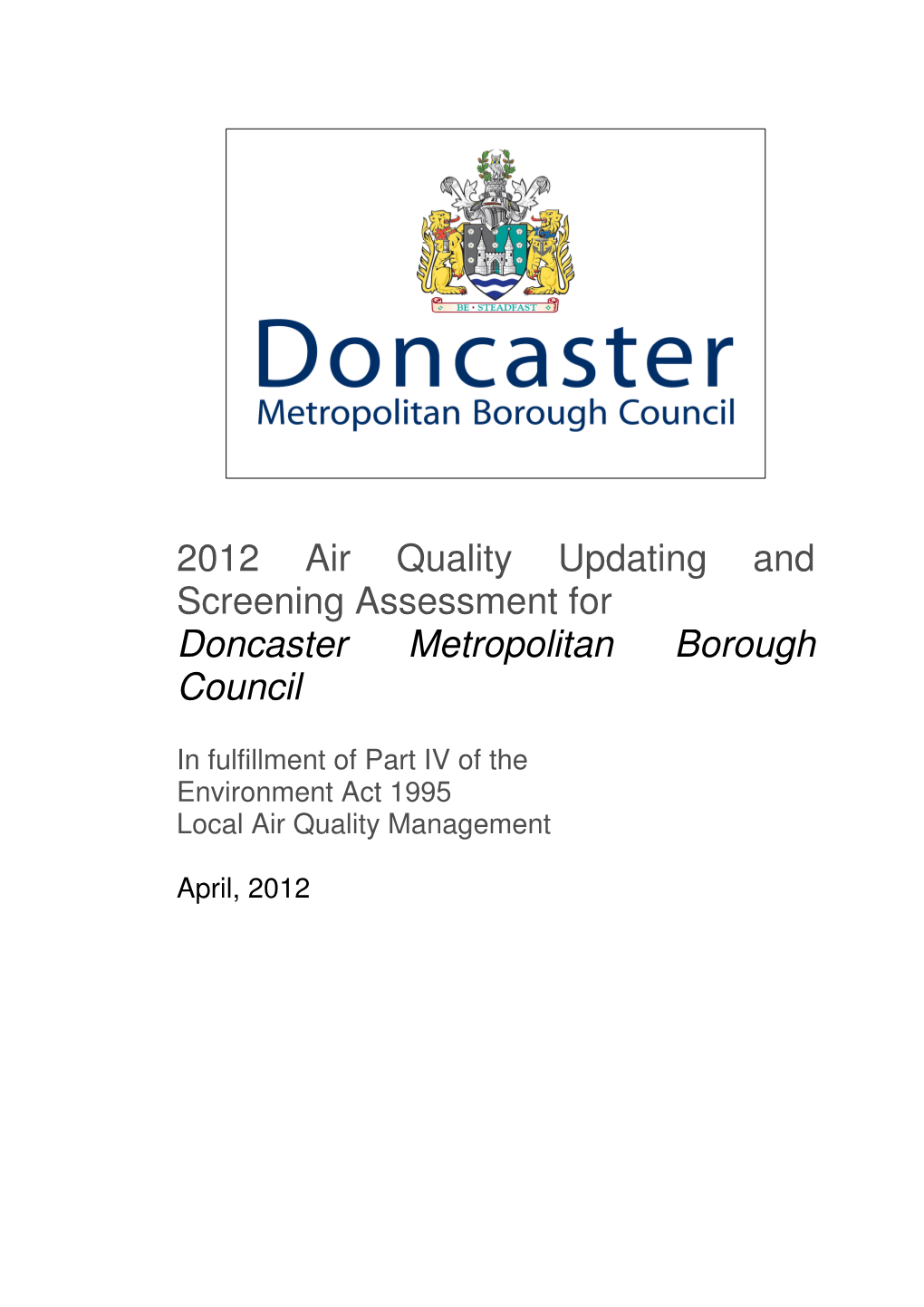 2012 Air Quality Updating and Screening Assessment for Doncaster Metropolitan Borough Council