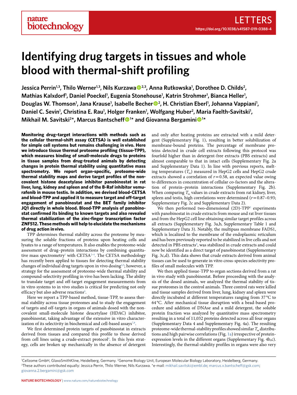 Identifying Drug Targets in Tissues and Whole Blood with Thermal-Shift Profiling